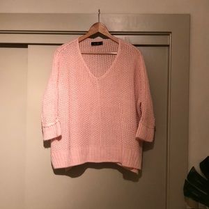 Knit oversized cozy quarter-sleeved sweater